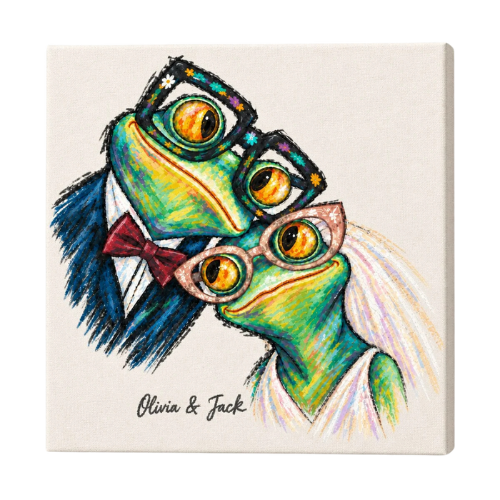 Personalized Sunday Best Frog Couple Canvas Wall Art