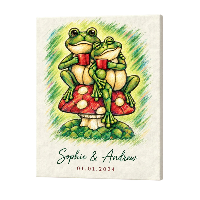 Personalized Coffee for Two Frog Couple Canvas Wall Art
