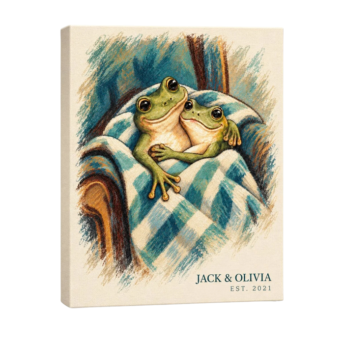 Personalized Under One Blanket Frog Couple Canvas Wall Art