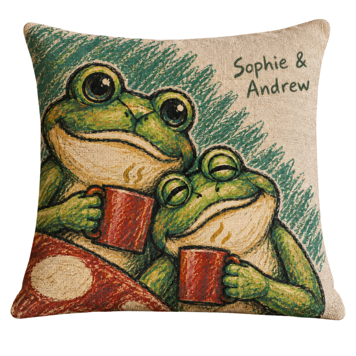 Personalized Coffee for Two Frog Couple Woven Throw Pillow