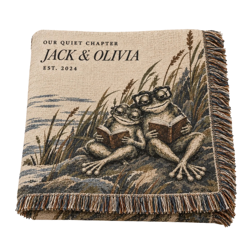 Personalized Our Quiet Chapter Frog Couple Woven Blanket