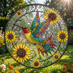Sunflower Hummingbird Stained Glass Suncatcher