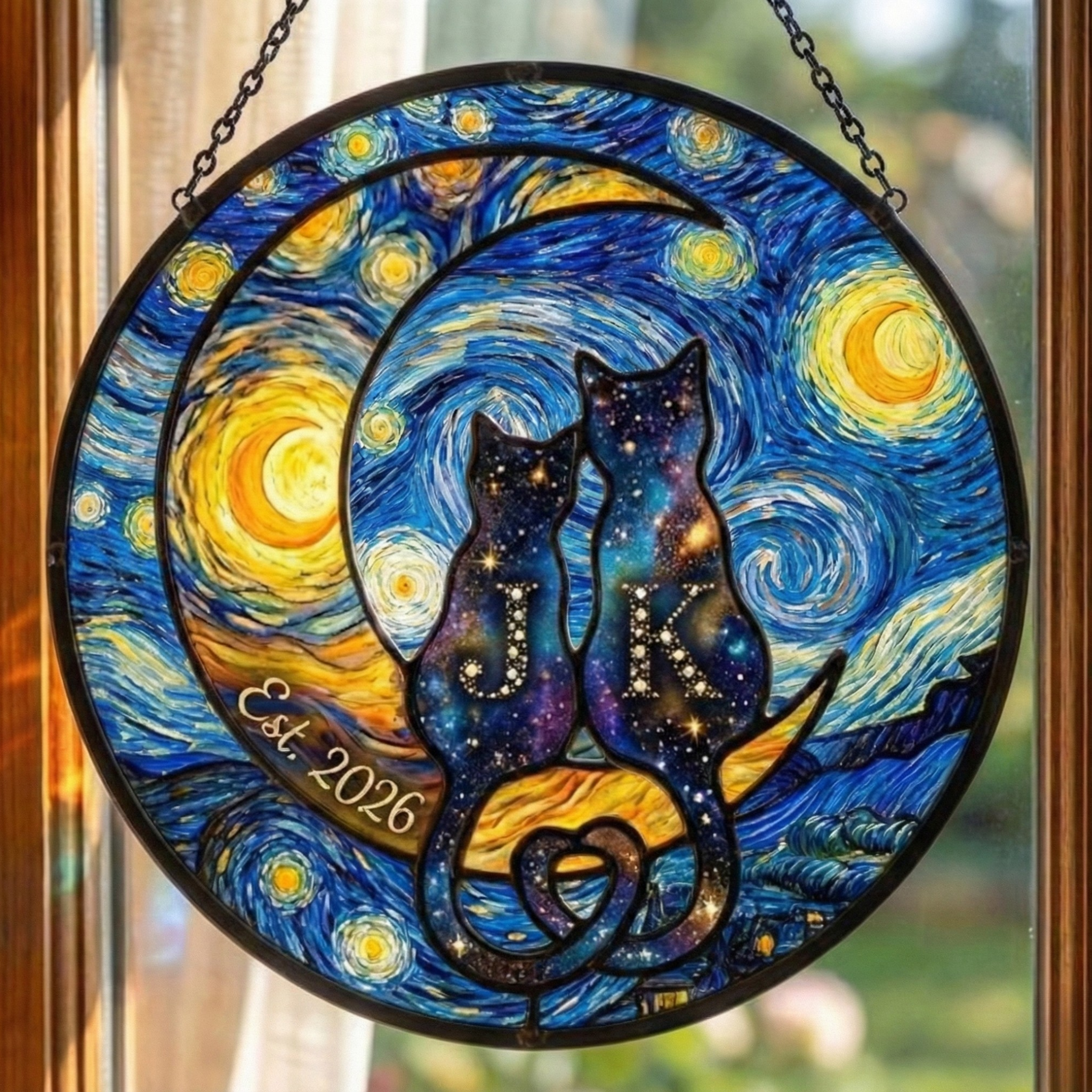 Custom Cat Couple Stained Glass Suncatcher