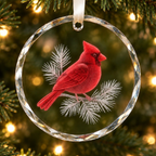 Red Cardinal Frosted Pine Glass Christmas Ornament
