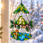 Frog Couple Pond Garden Tiered Holographic Acrylic Suncatcher