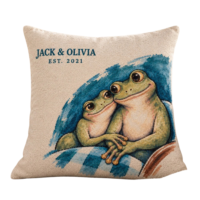 Personalized Under One Blanket Frog Couple Woven Throw Pillow