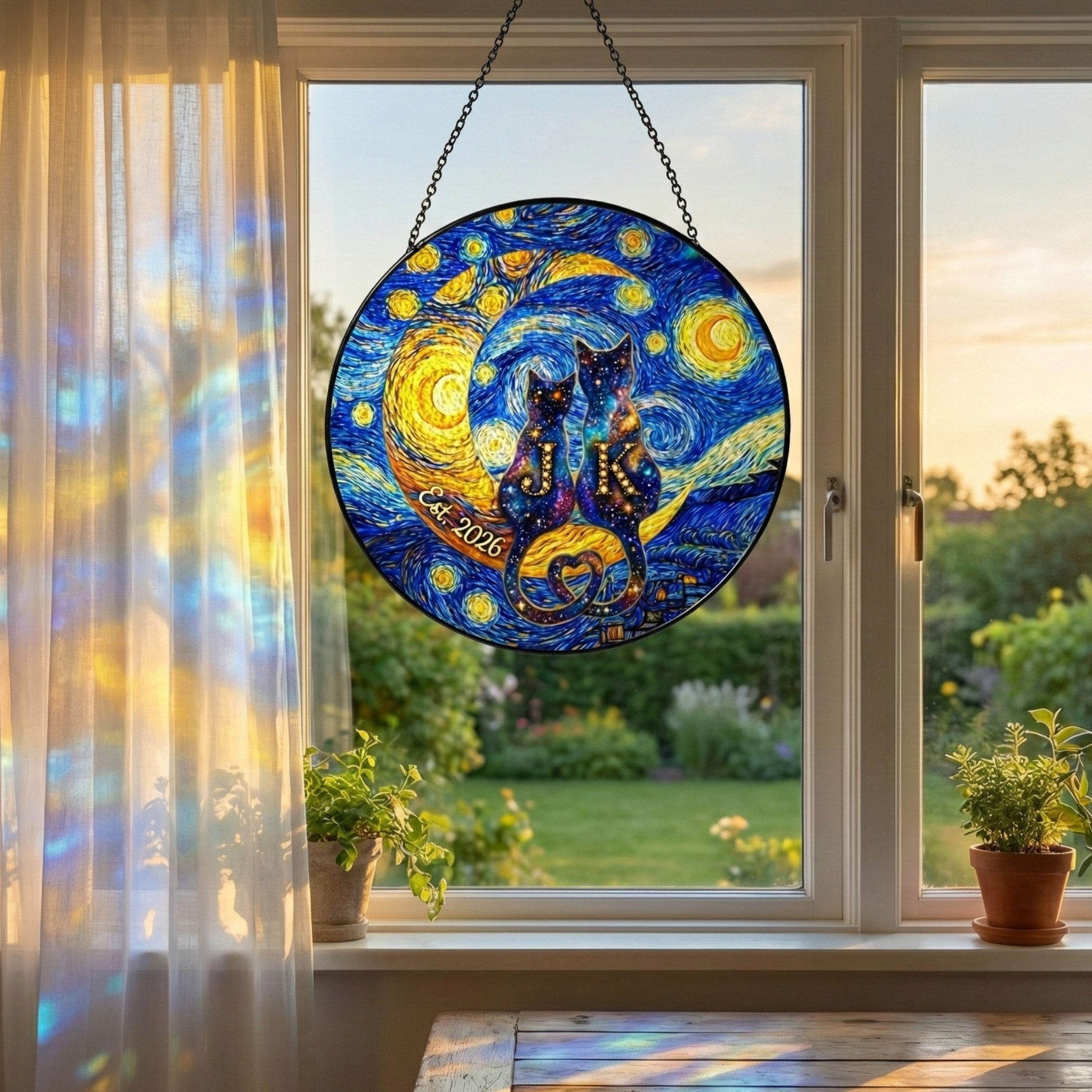 Custom Cat Couple Stained Glass Suncatcher