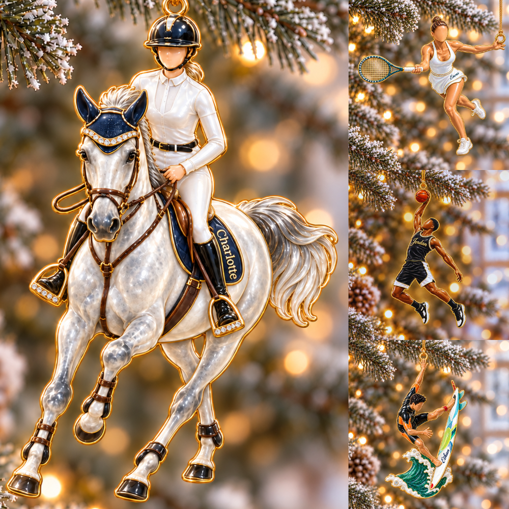 Personalized Sports & Hobby Name Ornament — Tennis, Basketball, Volleyball, Surfing, Saxophone or Horse Riding, Ceramic Christmas Ornament