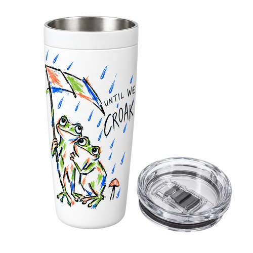 Until We Croak frog couple 20 oz white stainless tumbler with clear twist lid