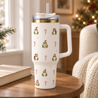 Christmas Frog 40 oz Tumbler with Handle & Straw — Santa Hat Frogs, Candy Canes, White or Light Pink