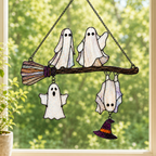 Four Ghosts on a Broomstick Holographic Acrylic Suncatcher