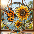 Sunflower Butterfly Stained Glass Suncatcher with Monarch