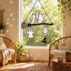 Four Ghosts on a Broomstick Holographic Acrylic Suncatcher