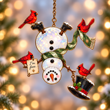 I'm Fine Snowman Head Over Heels with Four Cardinals Holographic Acrylic Suncatcher