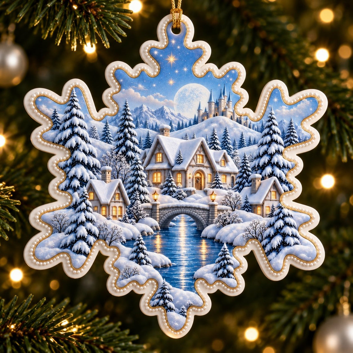 A Christmas in Blue — Ceramic Snowflake Christmas Ornament, Single or Set
