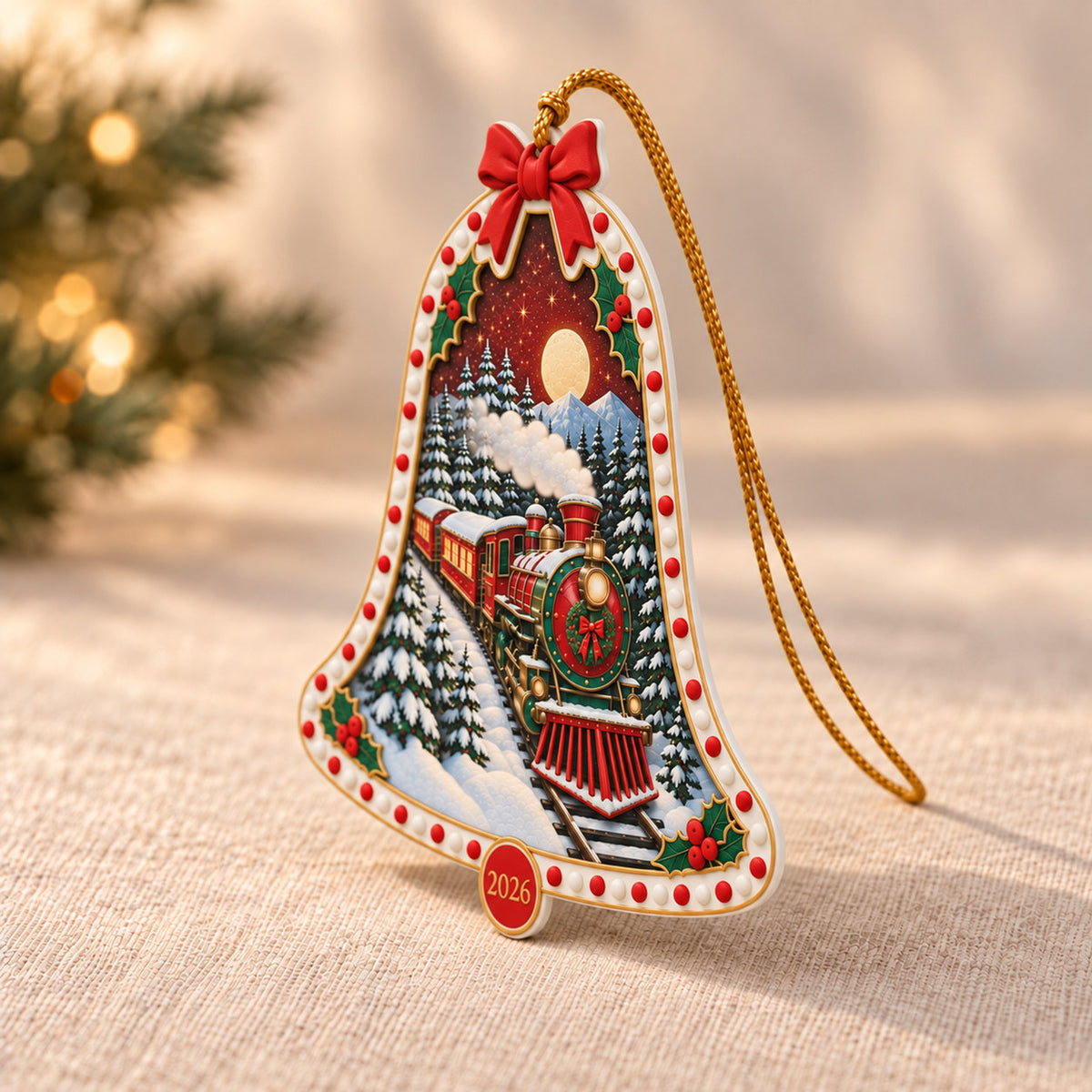 A Christmas in Red & Gold — Ceramic Bell Christmas Ornament, Dated 2026, Single or Set