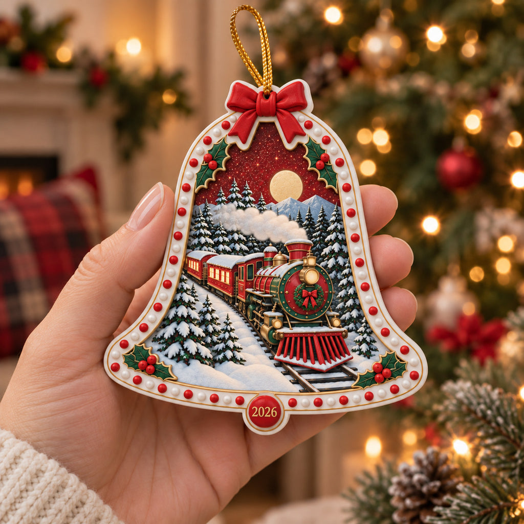 A Christmas in Red & Gold — Ceramic Bell Christmas Ornament, Dated 2026, Single or Set