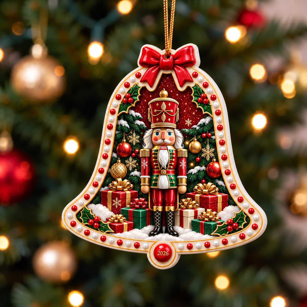 A Christmas in Red & Gold — Ceramic Bell Christmas Ornament, Dated 2026, Single or Set