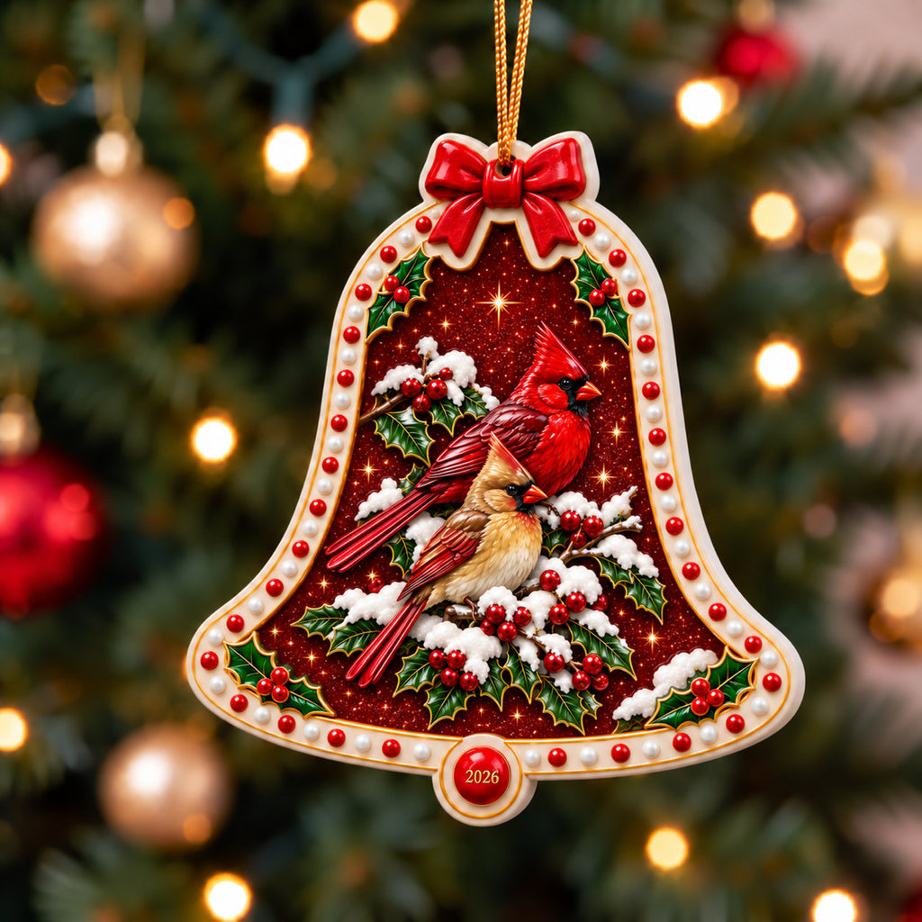 A Christmas in Red & Gold — Ceramic Bell Christmas Ornament, Dated 2026, Single or Set
