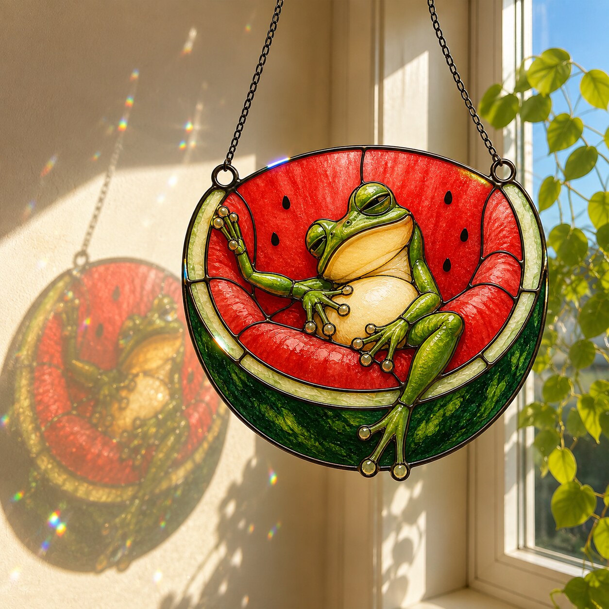Watermelon Frog Holographic Acrylic Suncatcher
