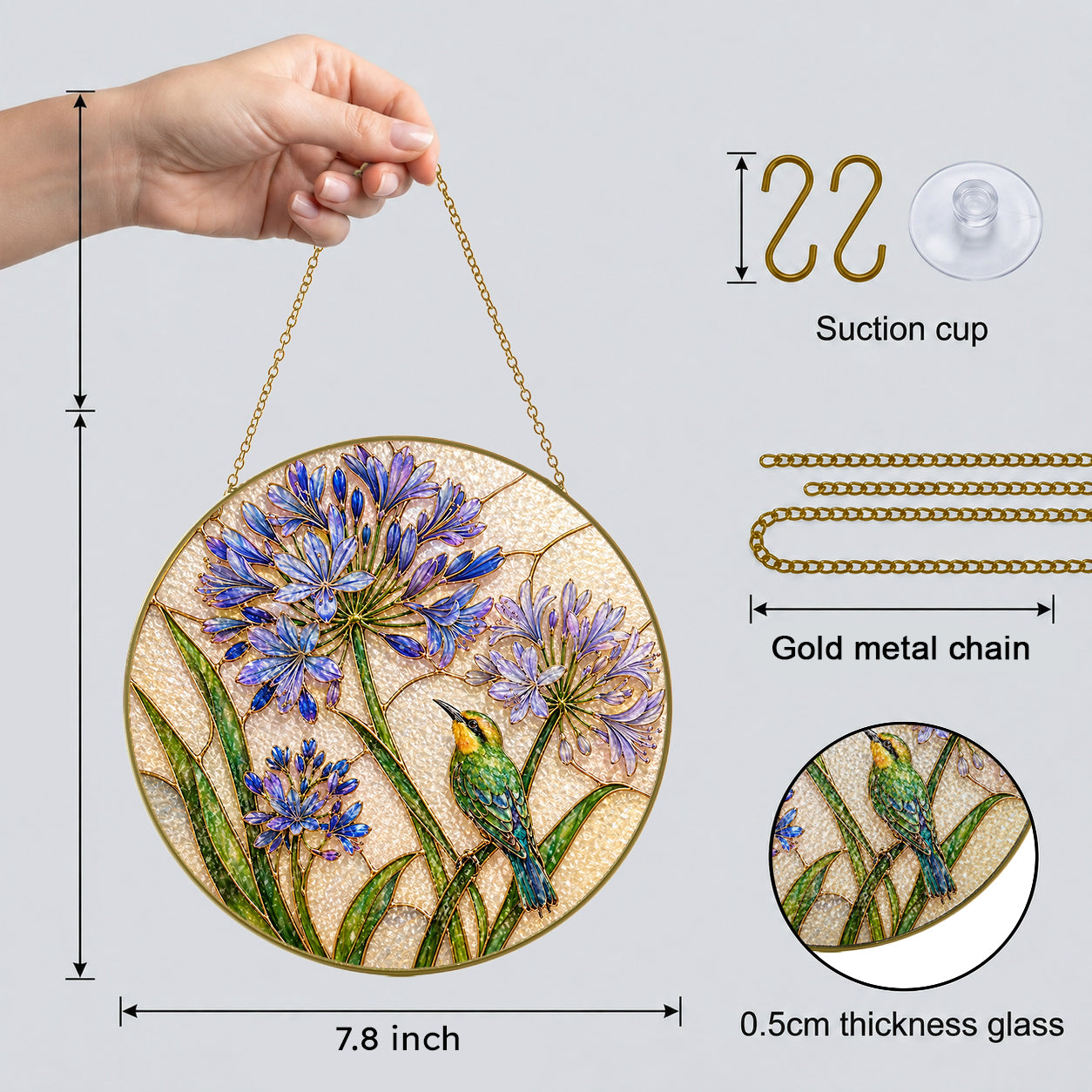 Agapanthus bird suncatcher lifestyle view