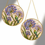 Agapanthus bird suncatcher shown in two sizes