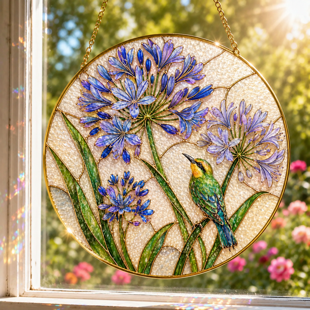 Agapanthus bird suncatcher design detail