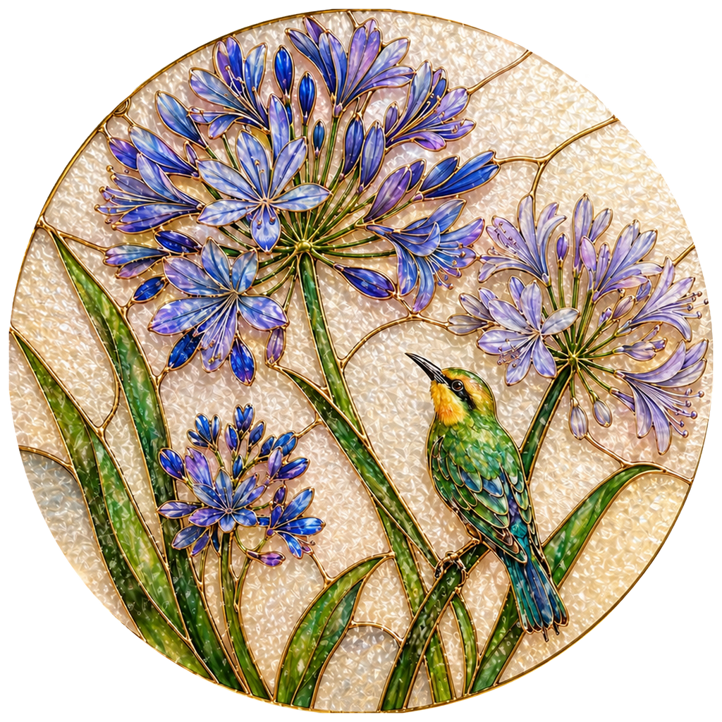 Agapanthus bird suncatcher full design