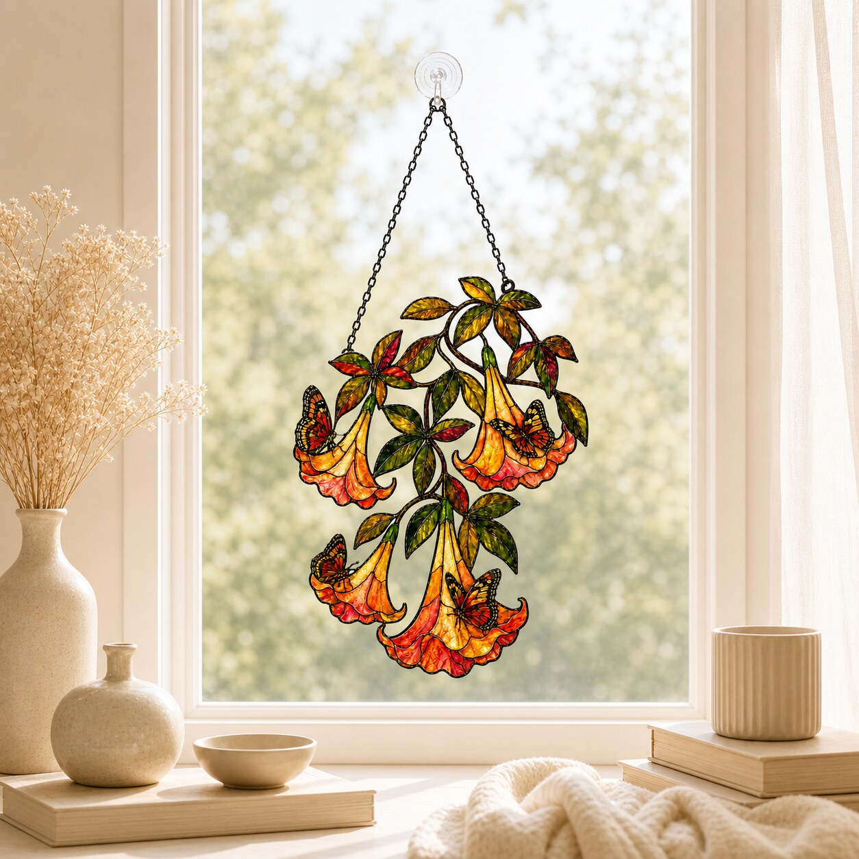 Angel's Trumpet with Monarch Butterflies Holographic Acrylic Suncatcher