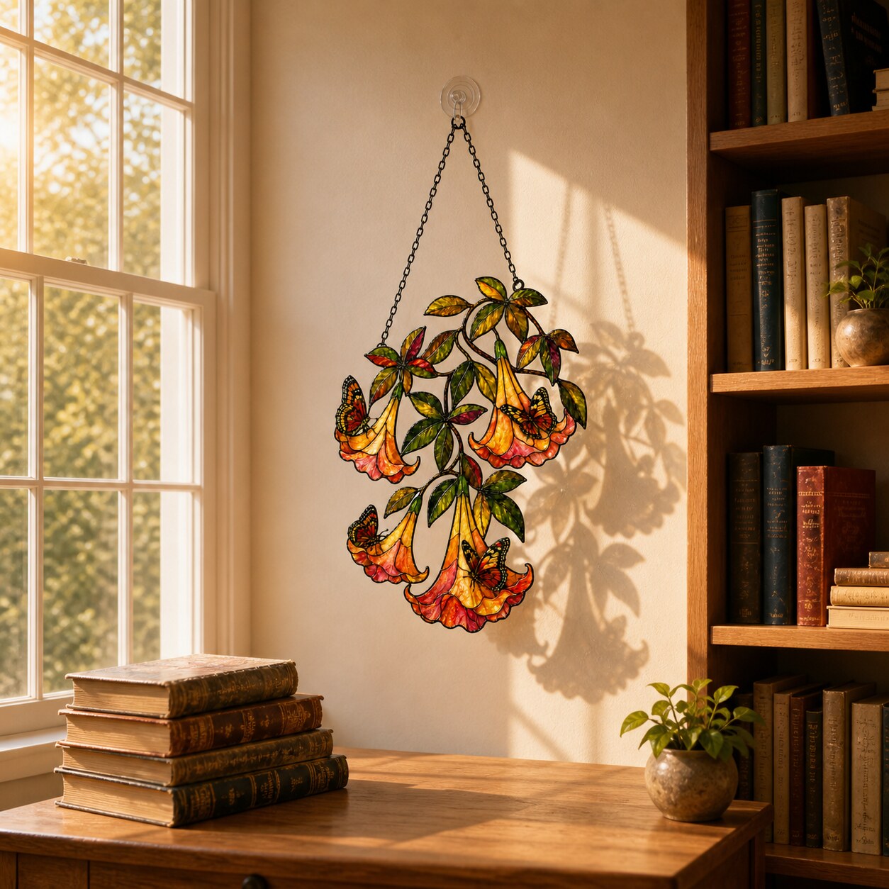 Angel's Trumpet with Monarch Butterflies Holographic Acrylic Suncatcher