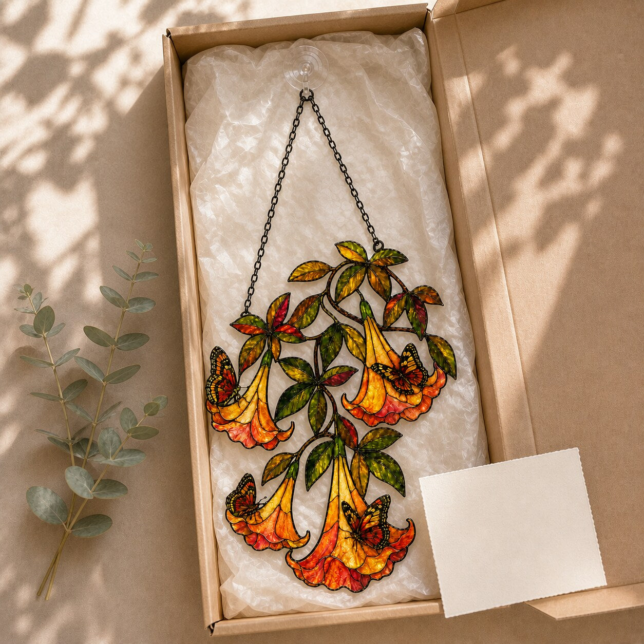 Angel's Trumpet with Monarch Butterflies Holographic Acrylic Suncatcher