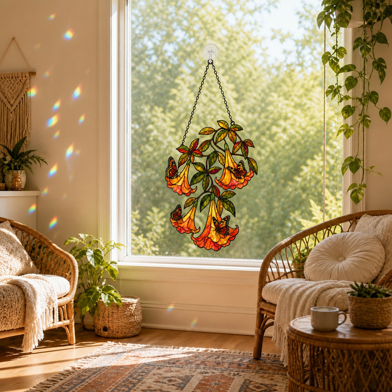 Angel's Trumpet with Monarch Butterflies Holographic Acrylic Suncatcher