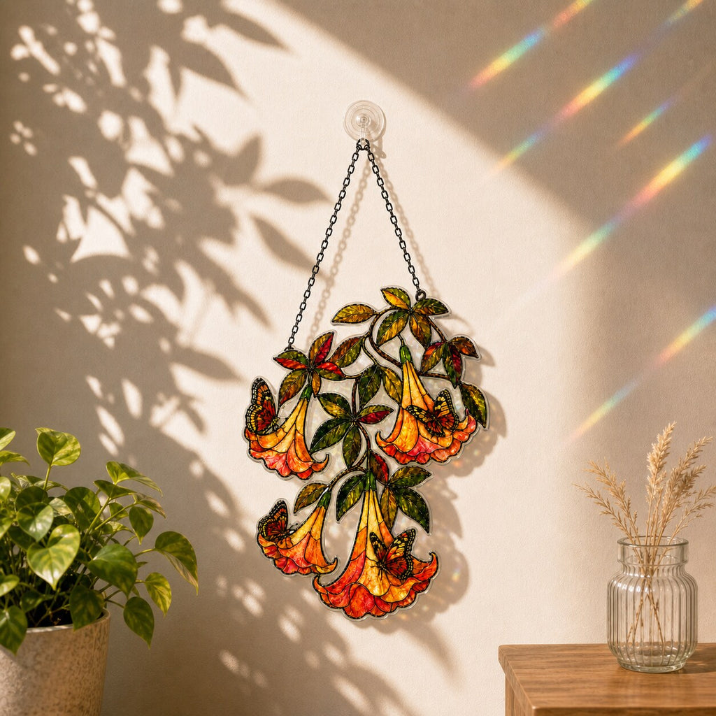 Angel's Trumpet with Monarch Butterflies Holographic Acrylic Suncatcher