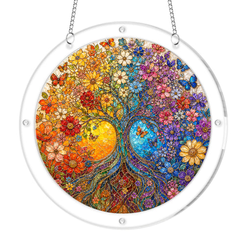 Autumn tree of life acrylic puzzle suncatcher, colorful DIY window decor