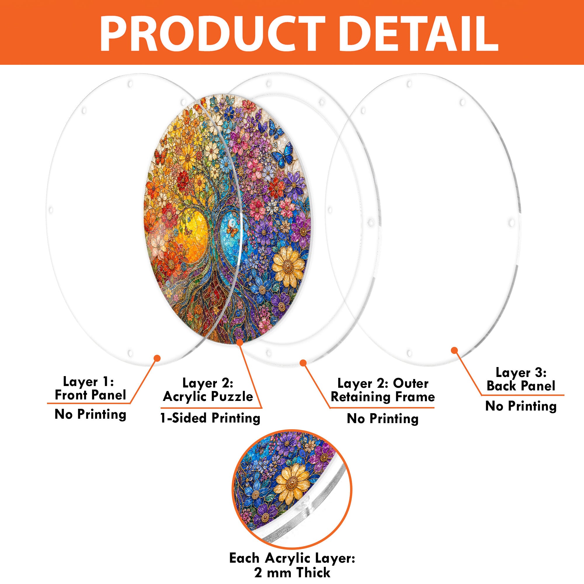 Autumn tree of life acrylic puzzle suncatcher, colorful DIY window decor