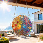 Autumn tree of life acrylic puzzle suncatcher, colorful DIY window decor