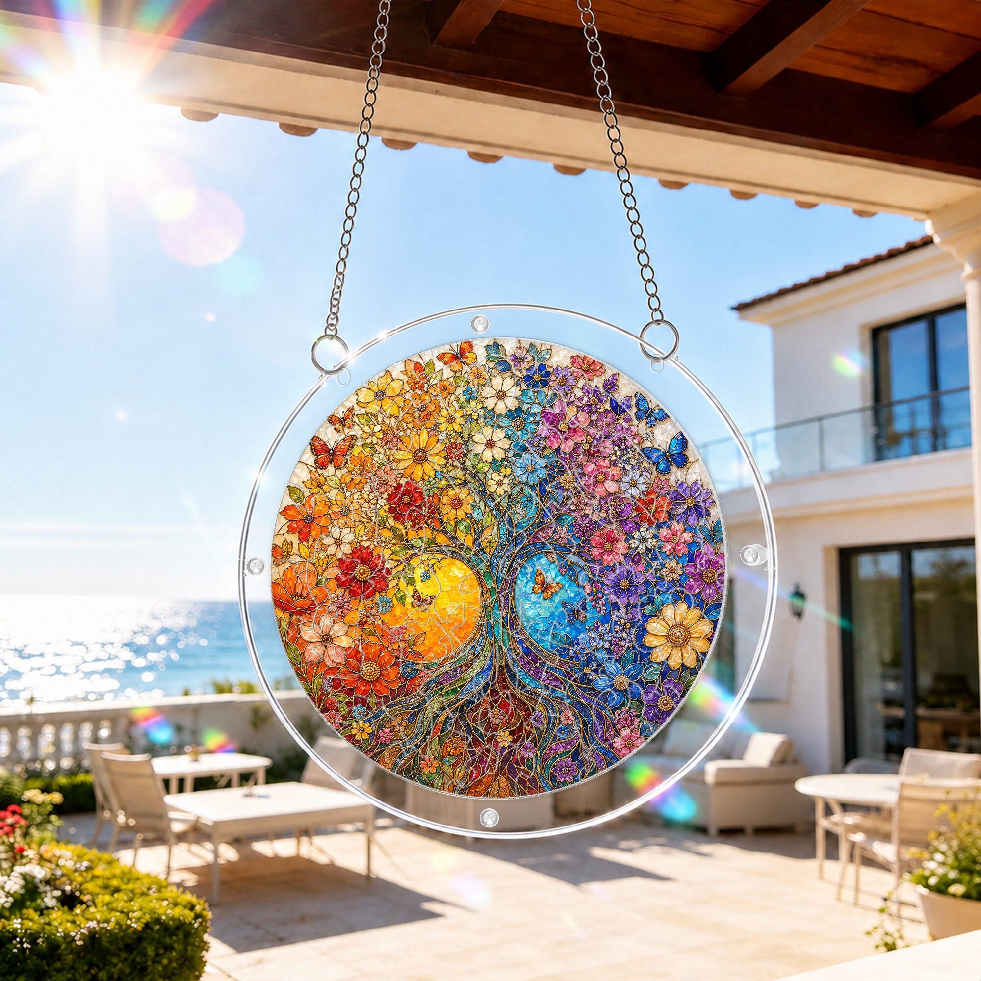 Autumn tree of life acrylic puzzle suncatcher, colorful DIY window decor