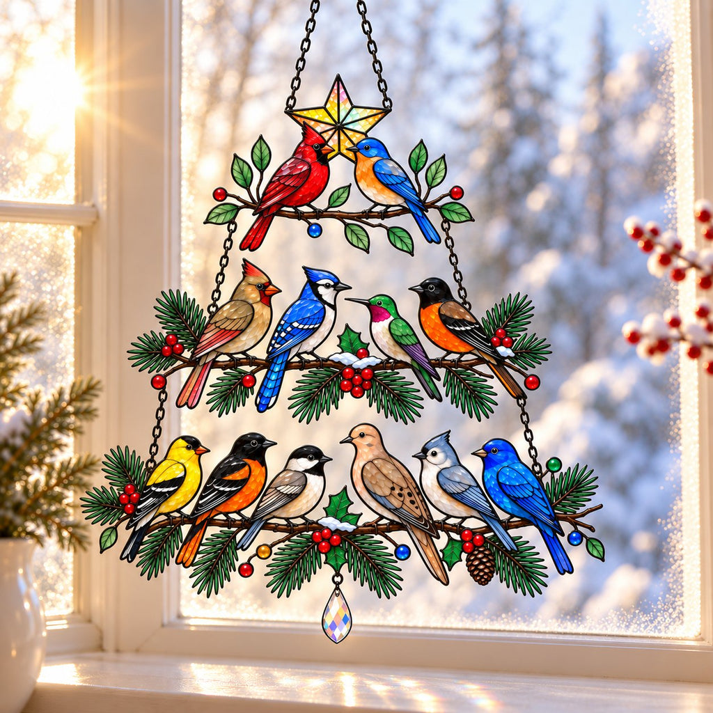 Backyard Songbird Christmas Tree Holographic Acrylic Suncatcher
