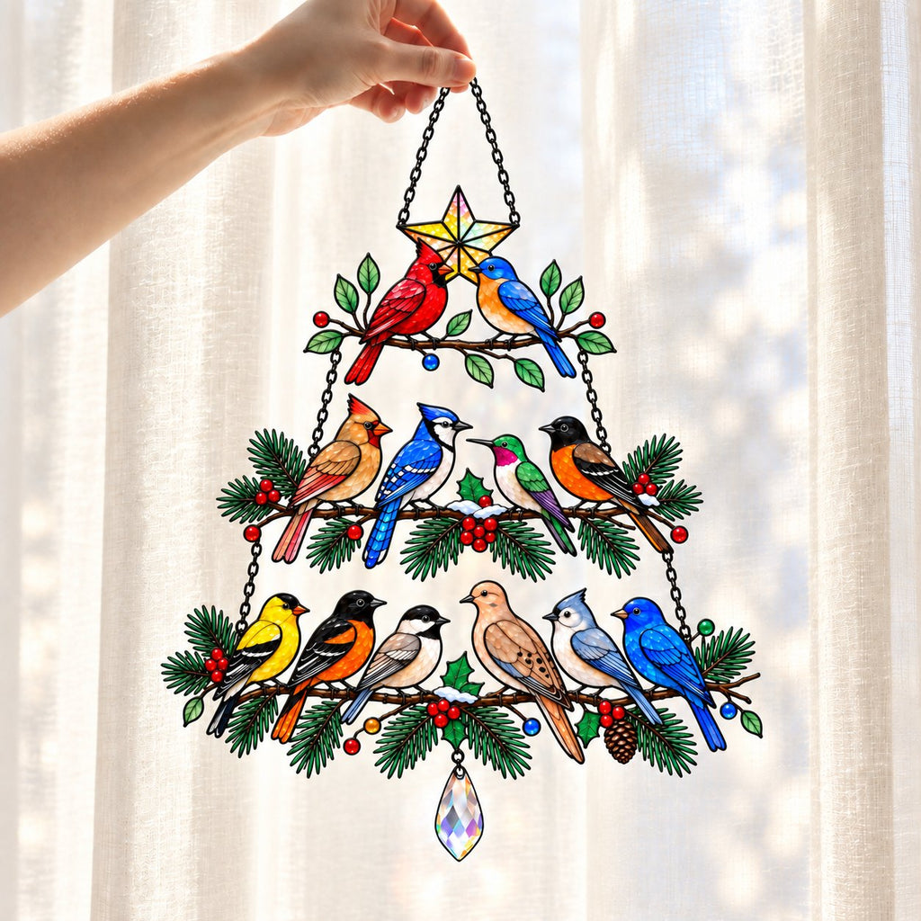 Backyard Songbird Christmas Tree Holographic Acrylic Suncatcher