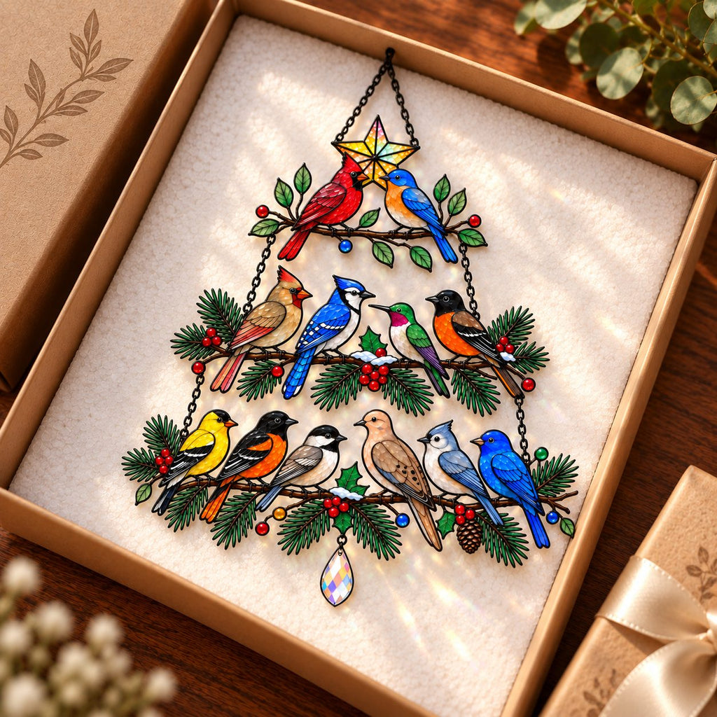 Backyard Songbird Christmas Tree Holographic Acrylic Suncatcher
