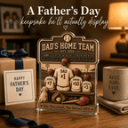 Personalized baseball dad acrylic plaque with custom kids names and jersey numbers displayed as a Father’s Day gift