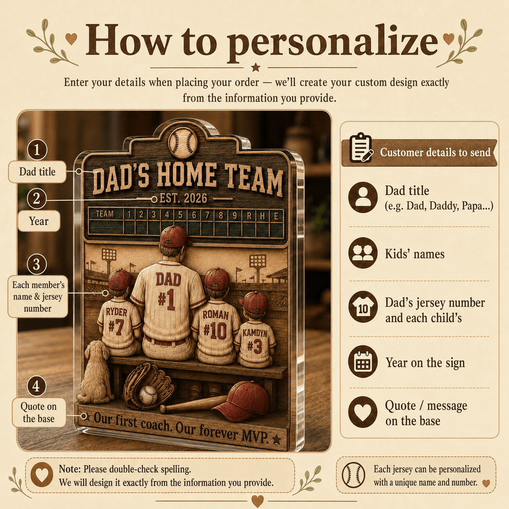 How to personalize baseball dad plaque with names jersey numbers year and custom message