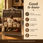 Product information for personalized baseball dad acrylic plaque and display features