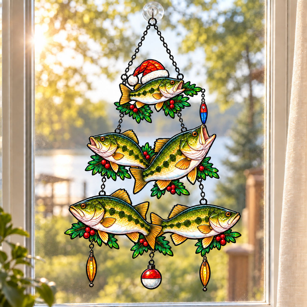 Bass Fish Christmas Tree Holographic Acrylic Suncatcher