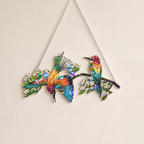 Bee-eaters on a blossom branch holographic suncatcher shown from an angle highlighting its holographic shimmer