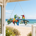 Bee-eaters on a blossom branch holographic acrylic suncatcher with rainbow broken-glass hologram finish, hanging window ornament