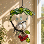 Bird Couple Under Leaf Umbrella Holographic Acrylic Suncatcher