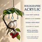 Bird Couple Under Leaf Umbrella Holographic Acrylic Suncatcher