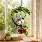 Bird Couple Under Leaf Umbrella Holographic Acrylic Suncatcher