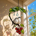 Bird Couple Under Leaf Umbrella Holographic Acrylic Suncatcher